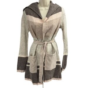Angel of the North lambswool hooded belted striped coatigan suede XS Cardigan